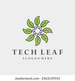 Green tech leaf technology logo design