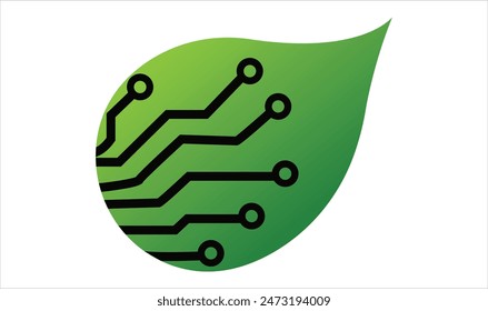 Green tech logo design concept vector, Leaf technology logo template symbol icon illustration design