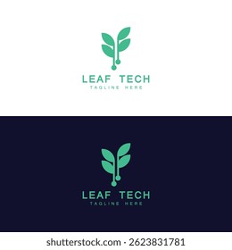 Green tech logo design. leaf with digital data technology design graphic vector illustration