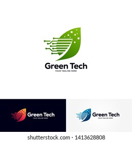 green tech logo designs template, creative technology logo symbol