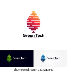 green tech logo designs template, creative technology logo symbol