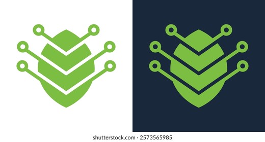 Green tech logo icon design with leaf and digital data technology graphic symbol. vector logo illustration