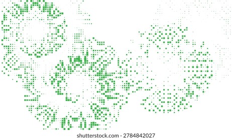 Green technical mechanical gear halftone square background, abstract digital engineering cogwheel pattern texture, modern industry vector design