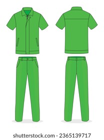 Green technician workshop uniform template on white background.Front and back view, vector file