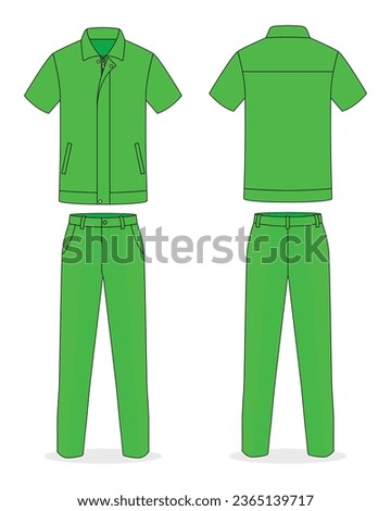 Green technician workshop uniform template on white background.Front and back view, vector file