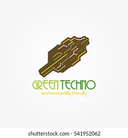 Green Techno Logo Design Template. Vector Illustration