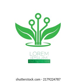 Tecnologías verdes. Logo, sticker, etiqueta o plantilla de marca para el diseño temático. Estilo plano
