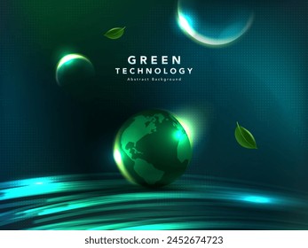 green technology abstract background. Abstract futuristic curve digital line design.Modern futuristic design.Digital landscape pattern technology.Vector illustration.