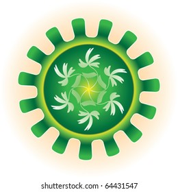 Green technology abstract illustration with gear and floral ornament