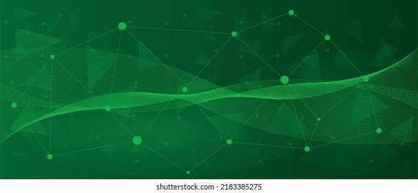 Green technology background with lines and geometric shapes. Connected lines and blue gradient background. Abstract futuristic - Molecule technology with polygonal shapes