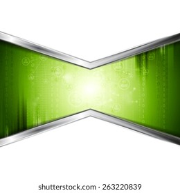 Green technology background with metal stripes. Vector design