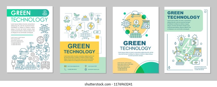 Green technology brochure layout. Clean energy. Flyer, booklet, leaflet print design with linear illustrations. Conservation. Vector page layouts for magazines, annual reports, advertising posters