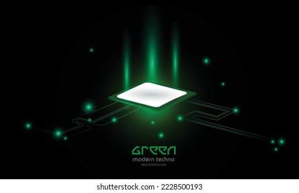 tecnología verde, luz de chipset, fondo vectorial abstracto de energía verde