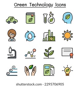 Green Technology color line icon set