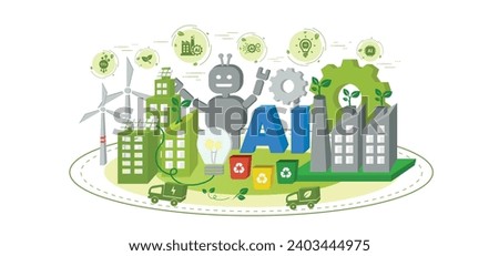 Green technology concept. Artificial Intelligence, AI and robot help in sustainable development and eco friendly system. Environmental technology with icons. Vector illustration for web banner.