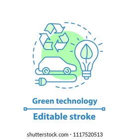 Green technology concept icon. Eco transport and alternative energy idea. Thin line illustration. Eco friendly transport. Environment protection. Vector isolated outline drawing. Editable stroke