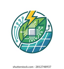 Green technology concept with leaf circuit board and solar panel
