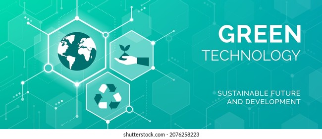 Green Technology, Environmental Care And Sustainable Development Banner With Icons