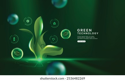 tecnologia verde futurista e inovação. Tecnologia ambiental.Fundo abstrato da tecnologia.Ilustração vetorial.