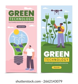 Anuncios de Vertical planos dibujados a mano de Tecnología verde