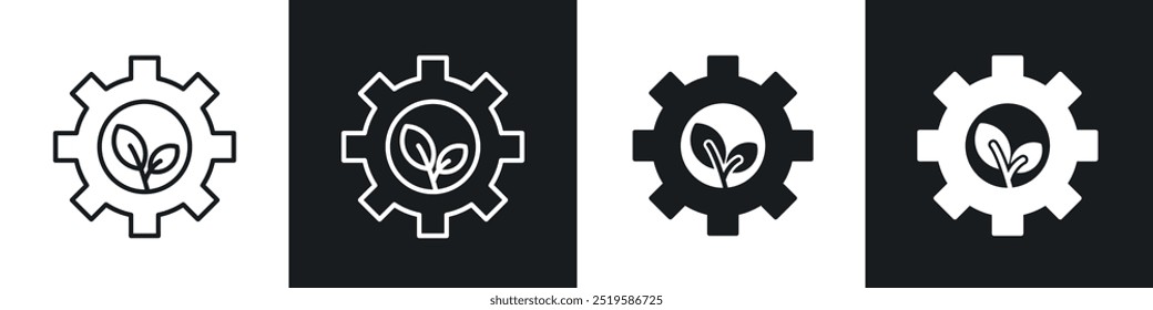 Green technology icon collection in black and white filled and stroke line style.