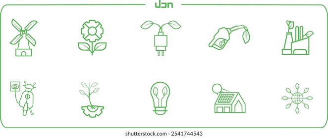 Green Technology Icon Outline Set: Modern Symbols for a Sustainable Future