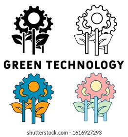 Green Technology icon set. Four elements in diferent styles from power and energy icons collection. Creative green technology icons filled, outline, colored and flat symbols.