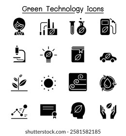 Green Technology icon set in glyph style