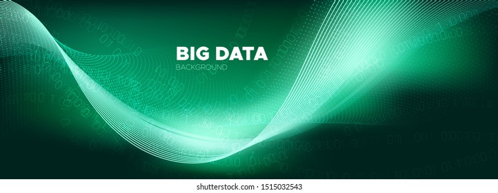 Green Technology Illustration. Big Data Screen. Neon Digital Binary Wave. Matrix Number. Blue Technology Abstract. Glow Vector Big Data. 3d Digital Particles. Matrix Digits. Technology Pattern.