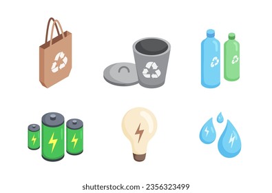 Green technology isometric icons set.