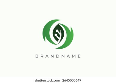 Green technology leaf logo design vector template.