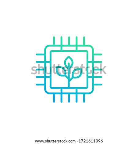 green technology line icon with chipset
