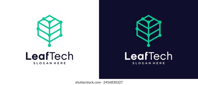 green technology logo design collection, technology leaves