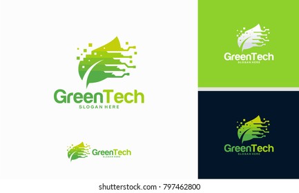 Green Technology logo designs concept vector, Fast Leaf technology logo