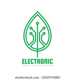 Green technology logo graphic design. Nature leaf and electronic structure vector business icon sign. Network communication. Vector illustration.