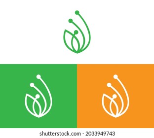 logotipo de tecnología verde, hoja con electrónica 