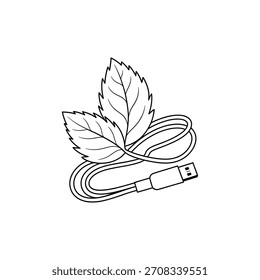 Grüne Technologie USB-Kabel mit Blättern Illustration