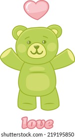 green teddy bear with a heart