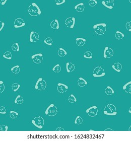 Green Telephone 24 hours support icon isolated seamless pattern on green background. All-day customer support call-center. Full time call services.  Vector Illustration
