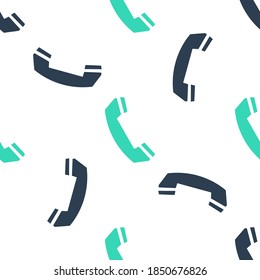 Green Telephone handset icon isolated seamless pattern on white background. Phone sign. Call support center symbol. Communication technology. Vector.