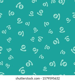 Green Telephone handset and speech bubble chat icon isolated seamless pattern on green background. Phone sign.  Vector Illustration