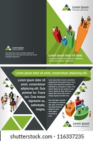 Green template for advertising brochure with business people over chart