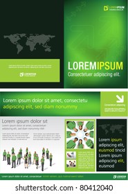 Green template for advertising brochure with business people