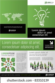 Green template for advertising brochure with business people