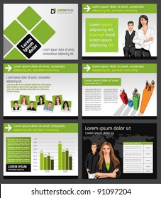 Green template for advertising brochure with business people