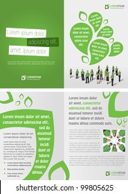 Green template for advertising brochure with business people