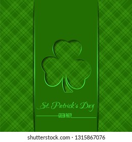 Green template, background for St. Patrick's Day. Patricks Day design concept with clover trefoil. Green party. Vector illustration