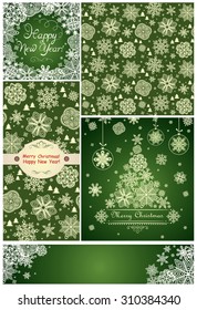 Green templates with snowflakes for winter holidays