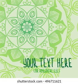 Green tender  mandala abstract vector postcard background