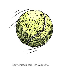 green tennis ball hand drawn. tenis object, macro view, new circle green tennis ball vector sketch. isolated color illustration